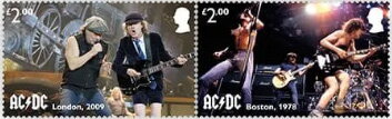 Se-tenant, AC/DC Performing in London, 2009/ Boston, 1978, United Kingdom of Great Britain & Northern Ireland,  , Famous People, Music, Musicians