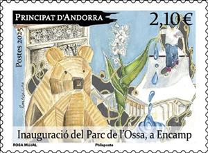 Stamp, Park of the Bear, Encamp, Andorra, French Administration,  , Parks, Sculptures