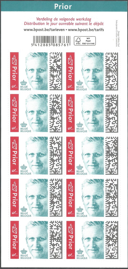 Booklet King Philippe Self-adhesive - 10 Stamps