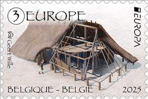Stamp, Drawing of Ancient Habitation, Belgium,  , Archaeology, C.E.P.T. / Europe