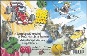 Souvenir Sheet, World Championship Youth Philately - Belgica 2006, Belgium,  , Aircraft, Butterflies and Moths, Cats, Dogs, Flowers, Horses, Motor Racing, Railways