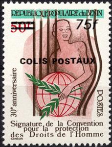 Stamp, 30th Anniv,of Signing of Human Rights Convention, Benin,  , Anniversaries and Jubilees, Globes, Human Rights