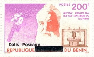 Stamp, Alexander Graham Bell, Benin,  , Famous People, Inventions, Satellites, Telephones