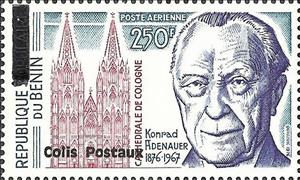 Stamp, Kölner Dom/Konrad Adenauer, Benin,  , Anniversaries and Jubilees, Churches - Cathedrals - Basilicas - Chapels, Famous People, Heads of State, Politicians