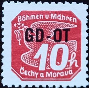 Stamp, Overprint GD-OT over stylized pidgeon, Bohemia and Moravia,  , Animals (Fauna), Birds, Peace Doves, Pigeons, Stylized Animals