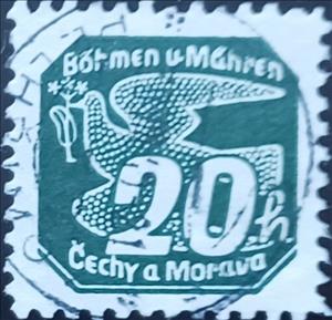 Stamp, Stylized dove, Bohemia and Moravia,  , Animals (Fauna), Birds, Peace Doves, Pigeons, Stylized Animals