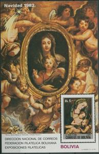 Souvenir Sheet, Christmas, Bolivia,  , Art, Christmas, Paintings