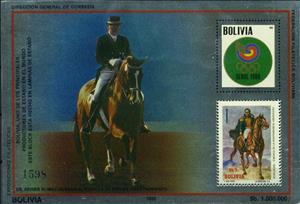 Souvenir Sheet, Olympic Games - Seoul, South Korea. Tinfoil Stamp, Bolivia,  , Equestrianism and horse riding, Horses, Olympic Games, Sports