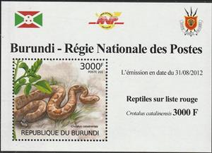 Souvenir Sheet, Crotalus catalinensis, Burundi,  , Animals (Fauna), Reptiles, Snakes