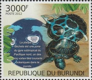 Stamp, Pollution: Plastic in the Oceans, Burundi,  , Animals (Fauna), Environment Protection, Reptiles, Turtles
