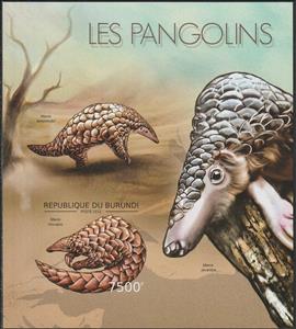 Souvenir Sheet, Tree Pangolin (Manis tricuspis), Burundi,  , Animals (Fauna), Martens (mammal)