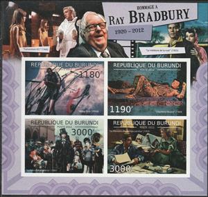 Mini Sheet, Tribute to Ray Bradbury (1920-2012), Burundi,  , Anniversaries and Jubilees, Famous People, Literary People (Poets and Writers), Literature