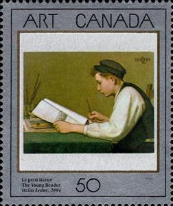 Stamp, The Young Reader by Ozias Leduc, 1894, Canada,  , Art, Painters, Paintings