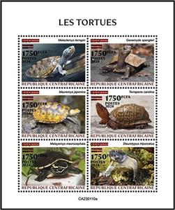 Mini Sheet, Turtles Surcharged, Central African Republic,  , Reptiles, Turtles