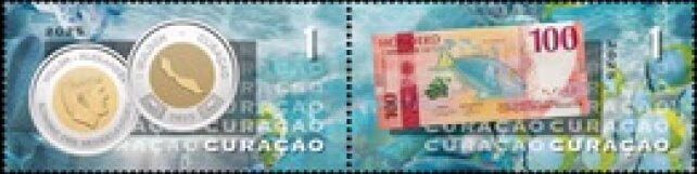 Se-tenant, 2 Guilder Coin and 100 Guilder Banknote, Curaçao,  , Banknotes, Coins