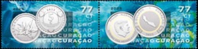 Se-tenant, 5 cent and 1 Guilder Coins, Curaçao,  , Coins