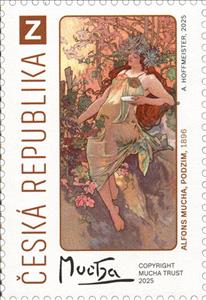 Stamp, Autumn by Alfons Mucha, Czech Republic,  , Art, Expositions