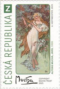 Stamp, Spring by Alfons Mucha, Czech Republic,  , Art, Expositions