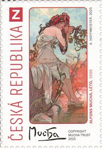 Stamp, Summer by Alfons Mucha, Czech Republic,  , Art, Expositions