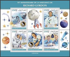 Mini Sheet, 95th Anniversary of the Birth of Richard F. Gordon Jr., Djibouti,  , Anniversaries and Jubilees, Astronauts