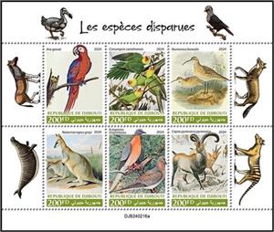 Mini Sheet, Endangered Animals, Djibouti,  , Animals (Fauna), Birds