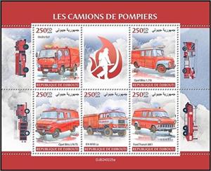 Mini Sheet, Fire Trucks, Djibouti,  , Fire-brigade, Vehicles