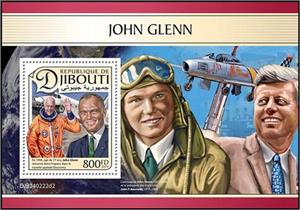 Souvenir Sheet, John Glenn (1921–2016), Djibouti,  , Astronauts, Famous People