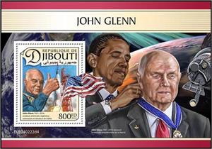 Souvenir Sheet, John Glenn (1921–2016), Djibouti,  , Astronauts, Famous People