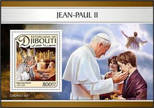Souvenir Sheet, Pope John Paul II (1920–2005), Djibouti,  , Famous People, Popes