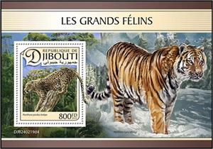 Souvenir Sheet, Sri Lankan Leopard (Panthera pardus kotiya), Djibouti,  , Leopards, Wild Cats