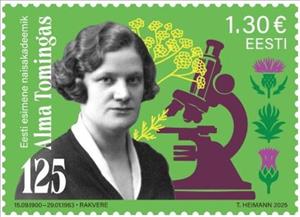 Stamp, Alma Tominga, Botanist, Estonia,  , Botanists, Famous People, Microscopes, Plants (Flora), Women