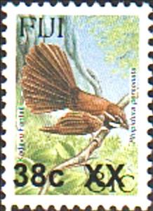 Stamp, Kadavu Fantail (Rhipidura personata) Surcharged, Fiji,  , Animals (Fauna), Birds, Fishes, Herons, Palm-trees