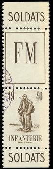 Stamp with Attached Label, Military Franchise, France,  , Army