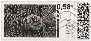 Stamp, Pine Cones in black, France,  , Plants (Flora)
