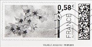 Stamp, White Flowers 3 in black, France,  , Flowers, Plants (Flora)