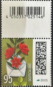 Stamp with Attached Label, Flowers in a Letter, Germany, Federal Republic,  , Flowers, Letters (Mail), Plants (Flora)