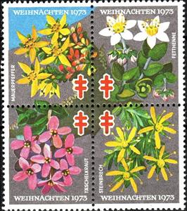 Se-tenant, Christmas 1973, Germany, Federal Republic,  , Charity, Flowers, Plants (Flora), Tuberculosis / TBC