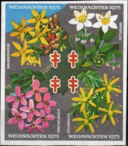 Se-tenant, Christmas 1973, Germany, Federal Republic,  , Charity, Flowers, Plants (Flora), Tuberculosis / TBC