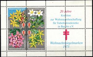 Souvenir Sheet, Christmas 1973 Bayern, Germany, Federal Republic,  , Charity, Flowers, Plants (Flora), Tuberculosis / TBC