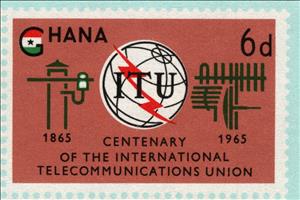 Stamp, ITU Emblem and Symbols, Ghana,  , Anniversaries and Jubilees, Seals (Emblems), Telecommunication, Telegraphy, U.I.T.