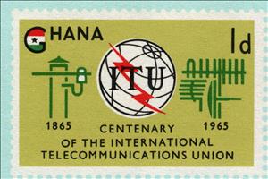 Stamp, ITU Emblem and Symbols, Ghana,  , Anniversaries and Jubilees, Seals (Emblems), Telecommunication, Telegraphy, U.I.T.