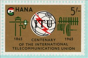 Stamp, ITU Emblem and Symbols, Ghana,  , Anniversaries and Jubilees, Seals (Emblems), Telecommunication, Telegraphy, U.I.T.