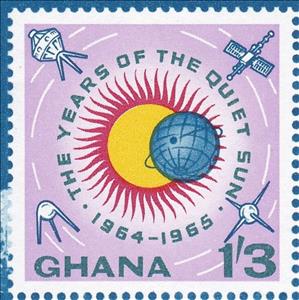 Stamp, Sun, Earth and Satelites, Ghana,  , Globes, International Years, Outer Space, Космический корабли, Sun