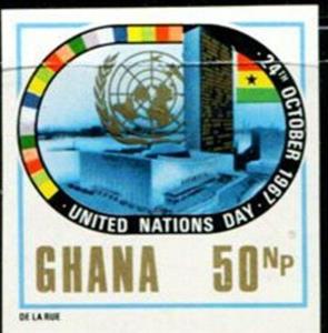 Stamp, UN Headquarters, Ghana,  , Buildings, Flags, Seals (Emblems), U.N.O.