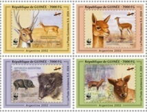 Se-tenant, Argentina Pampas Deer/Vicugna//Southern Pudu/Chacoan Peccary, Guinea,  , Animals (Fauna), Deer, Mammals