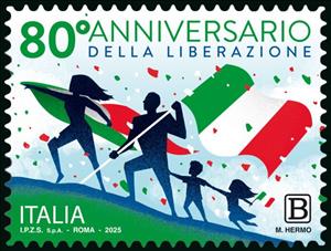 Stamp, 80th anniversary of the Liberation, Italy,  , Anniversaries and Jubilees, Flags, Second World War
