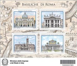 Souvenir Sheet, Basilicas of Rome, Italy,  , Churches - Cathedrals - Basilicas - Chapels