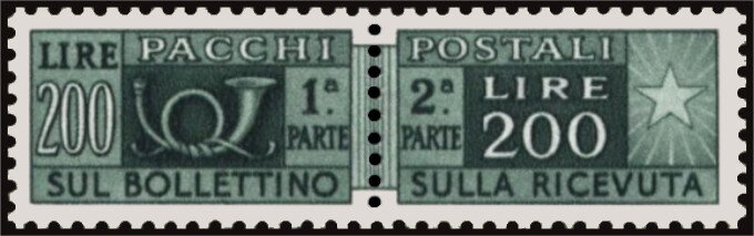 Se-tenant, Post Horn - Wmk. stars II 65° - 2nd issue, Italy,  , Musical Instruments, Post Horns, Postal Services, Stars