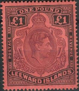 Stamp, King George VI (1895-1952), Leeward Islands,  , Crowns and Coronets, Famous People, Heads of State, Kings, Men, Royalty