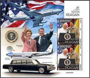 Souvenir Sheet, 20th Anniversary of the Death of Ronald Reagan, Liberia,  , Anniversaries and Jubilees, Politicians